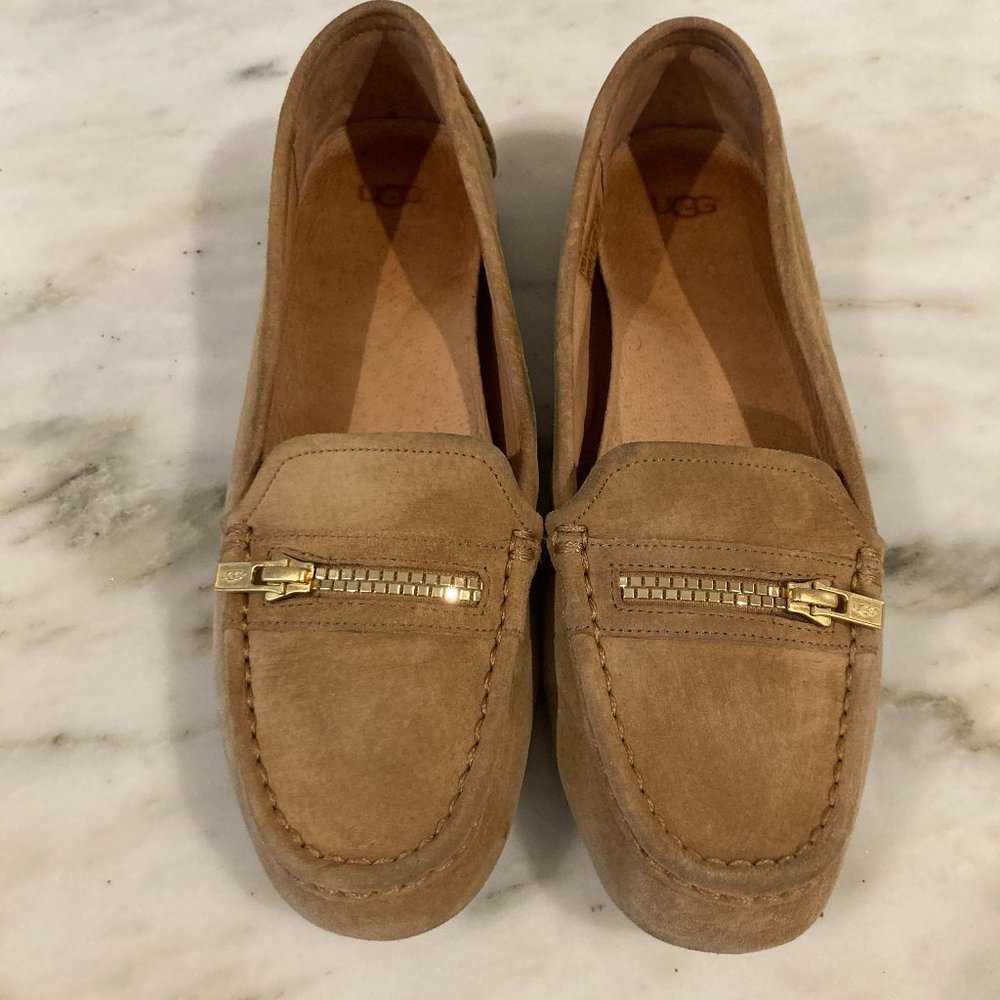 UGG tan suede slip on loafers, size 9